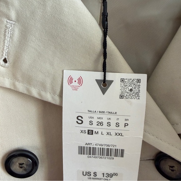 Zara Beige Long Scarf Double-Breasted Trench Coat with Scarf NWT 4749/706 Sz S - Picture 12 of 12